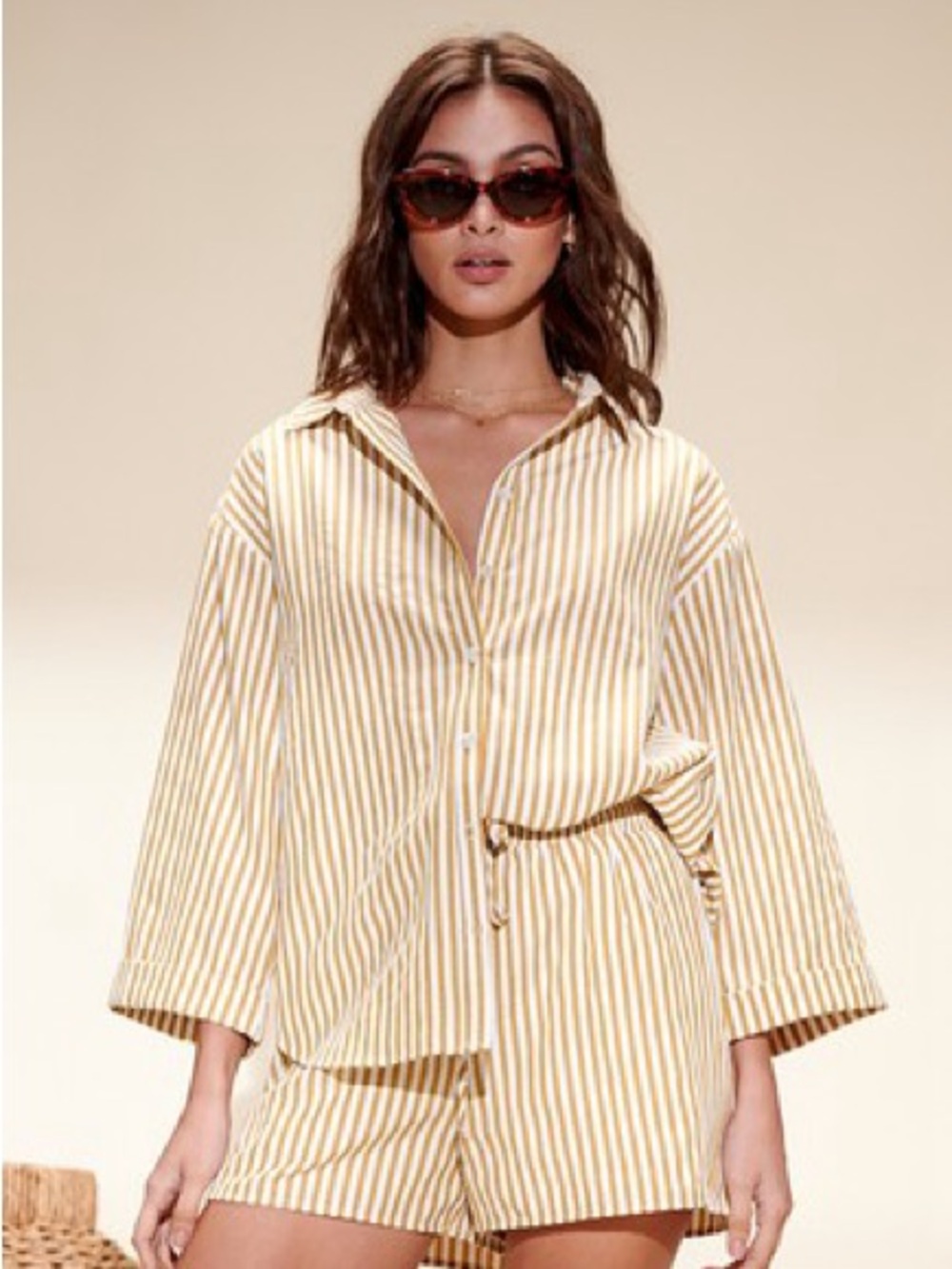 Crescent Marigold Yellow Stripe Button Up Shirt Size Small
